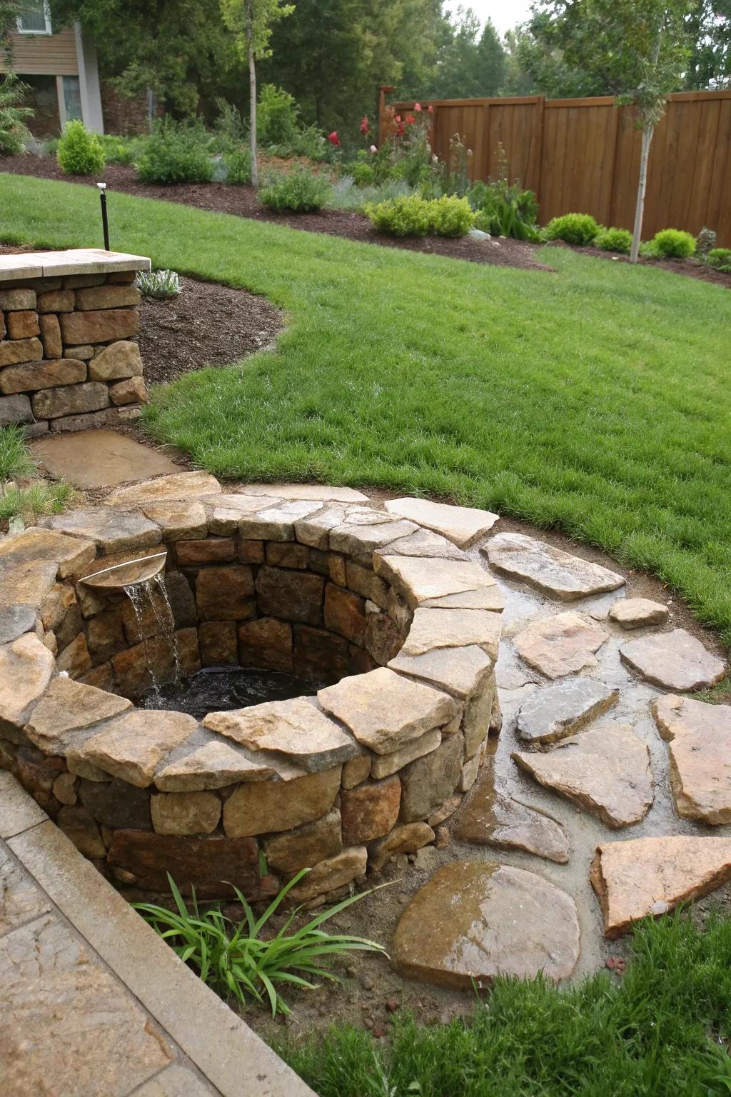 Embrace the elegance of functionality with a handcrafted dry well, your garden's silent guardian.