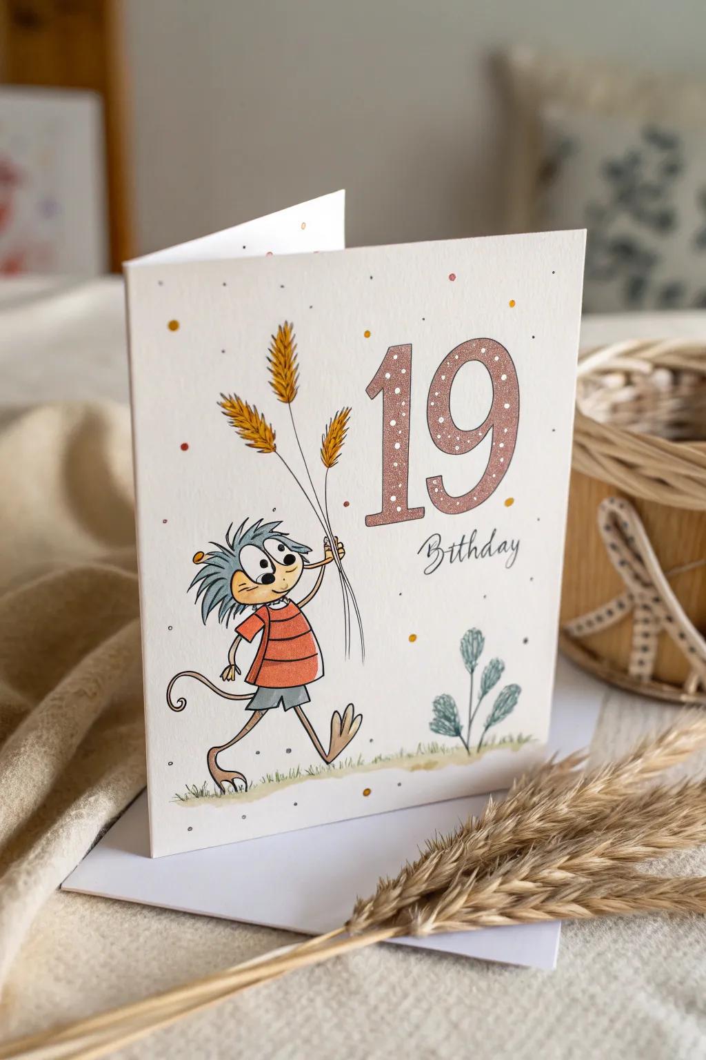 Celebrate with charm and whimsy: a perfect 19th birthday card for the playful soul.