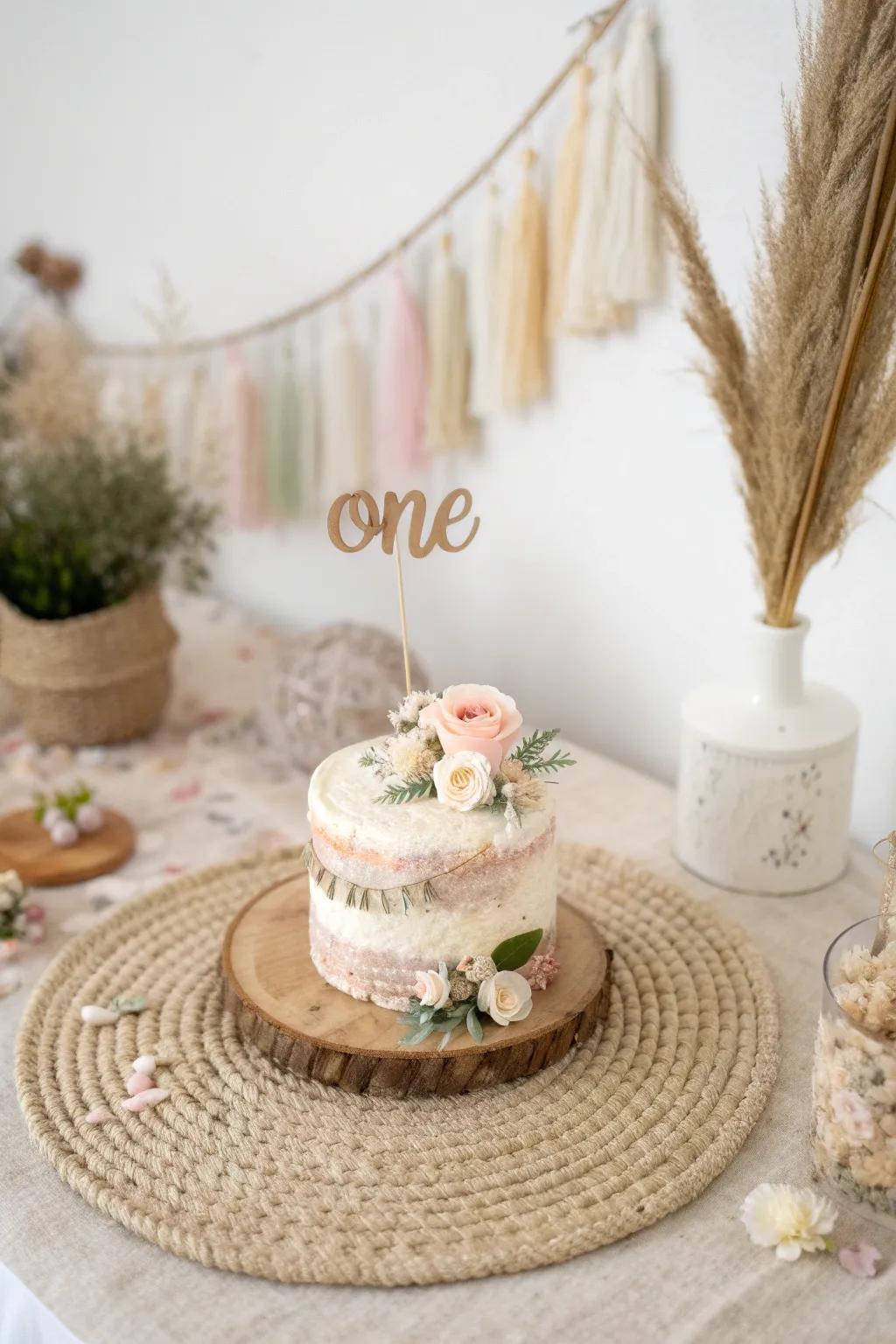 Capture the joy of the first birthday with a minimalist cake smash setup that blends Scandinavian elegance with boho charm.