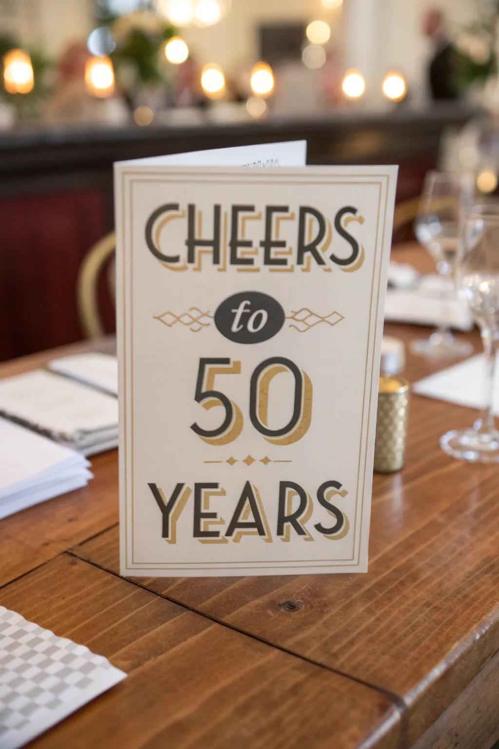 Set a festive tone with inviting phrases on your anniversary cards.