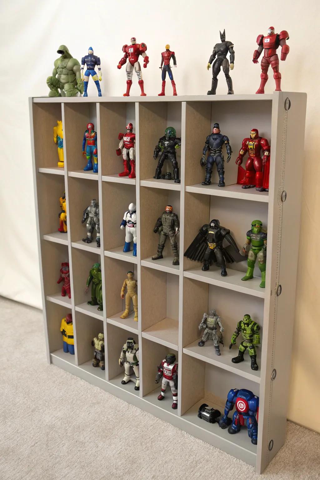 Custom shelving units provide tailored display solutions.