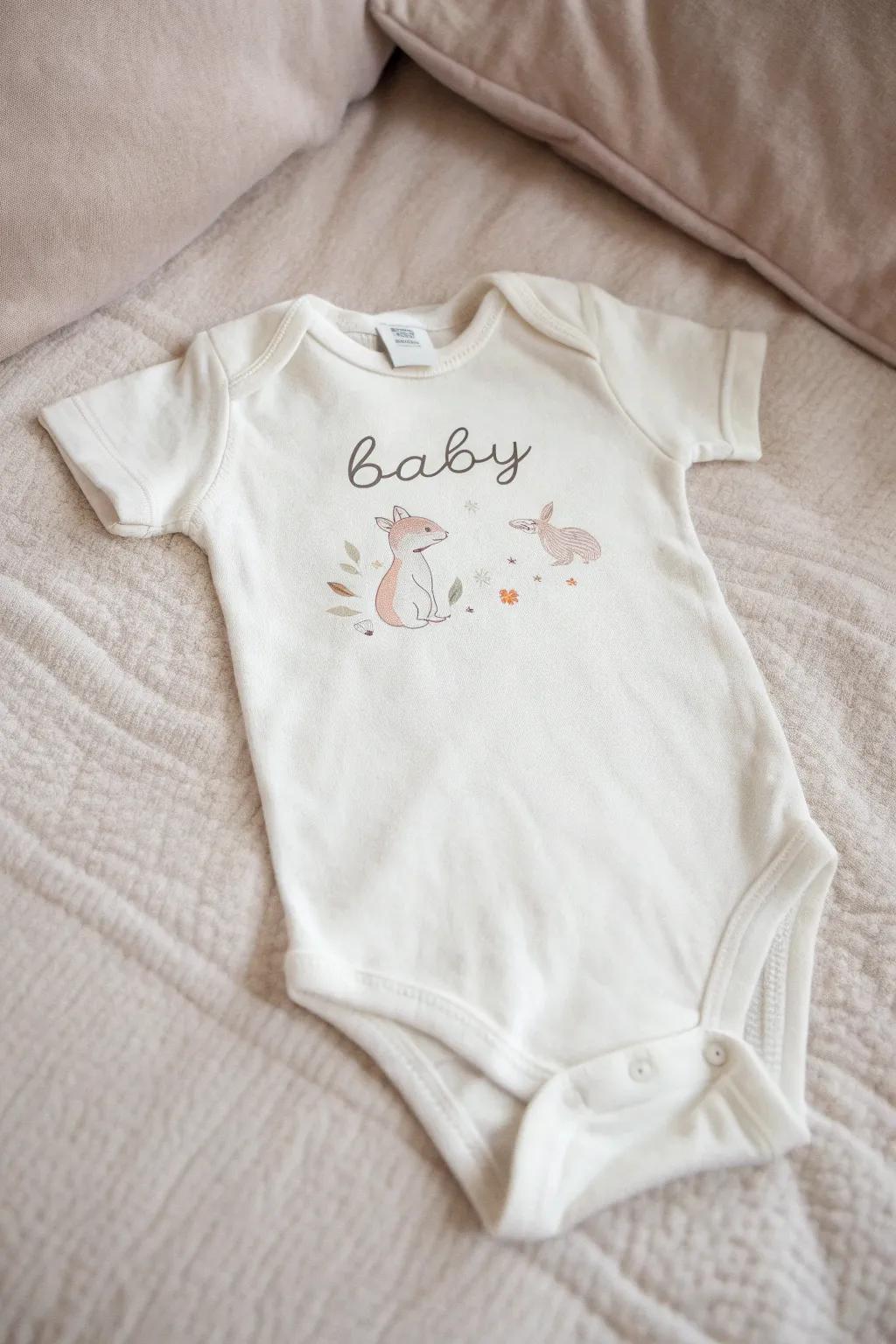 Adorable Animal Friends: Personalize your baby's onesie with enchanting illustrations for a touch of whimsy and joy.