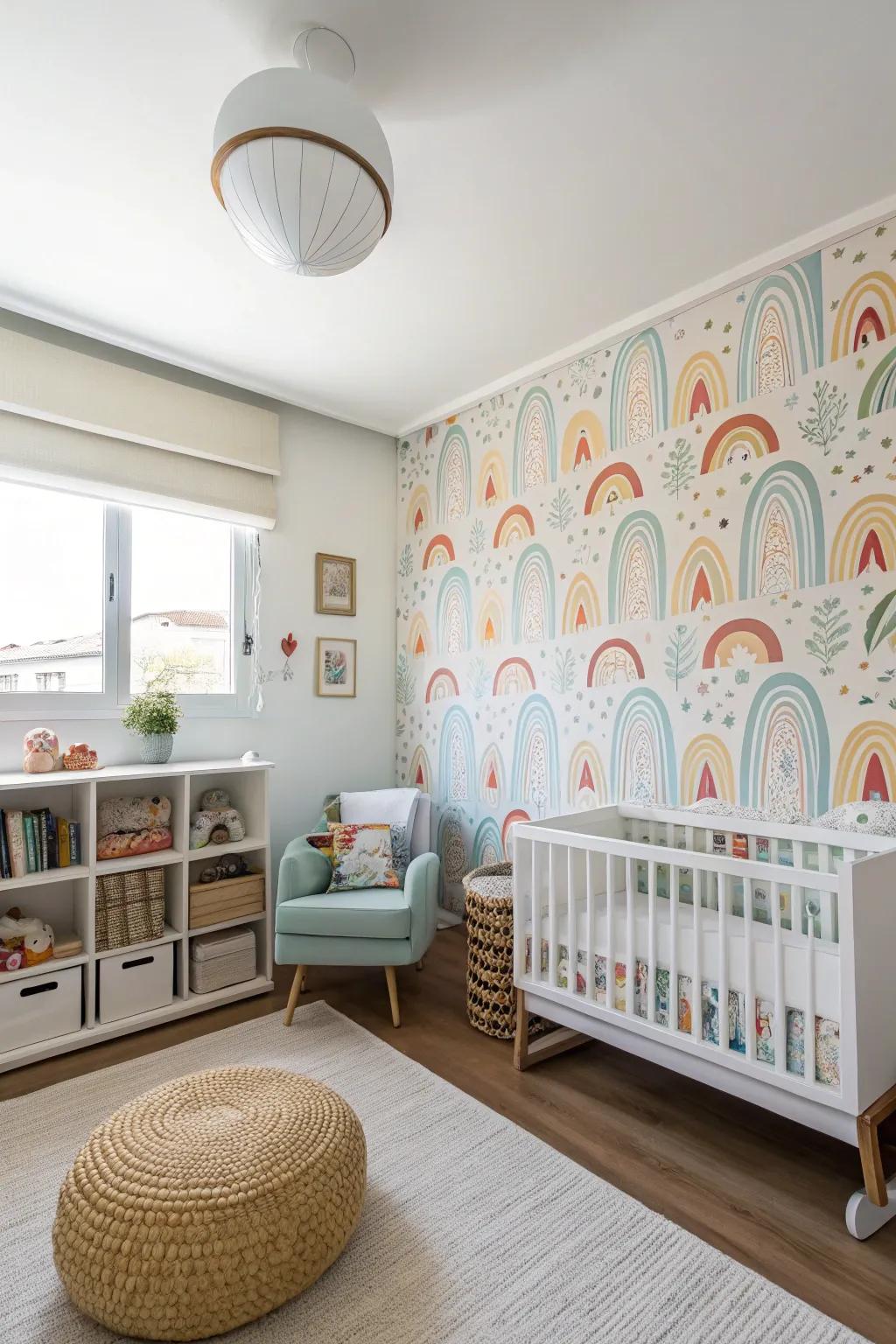 A colorful accent wall adds personality and warmth.