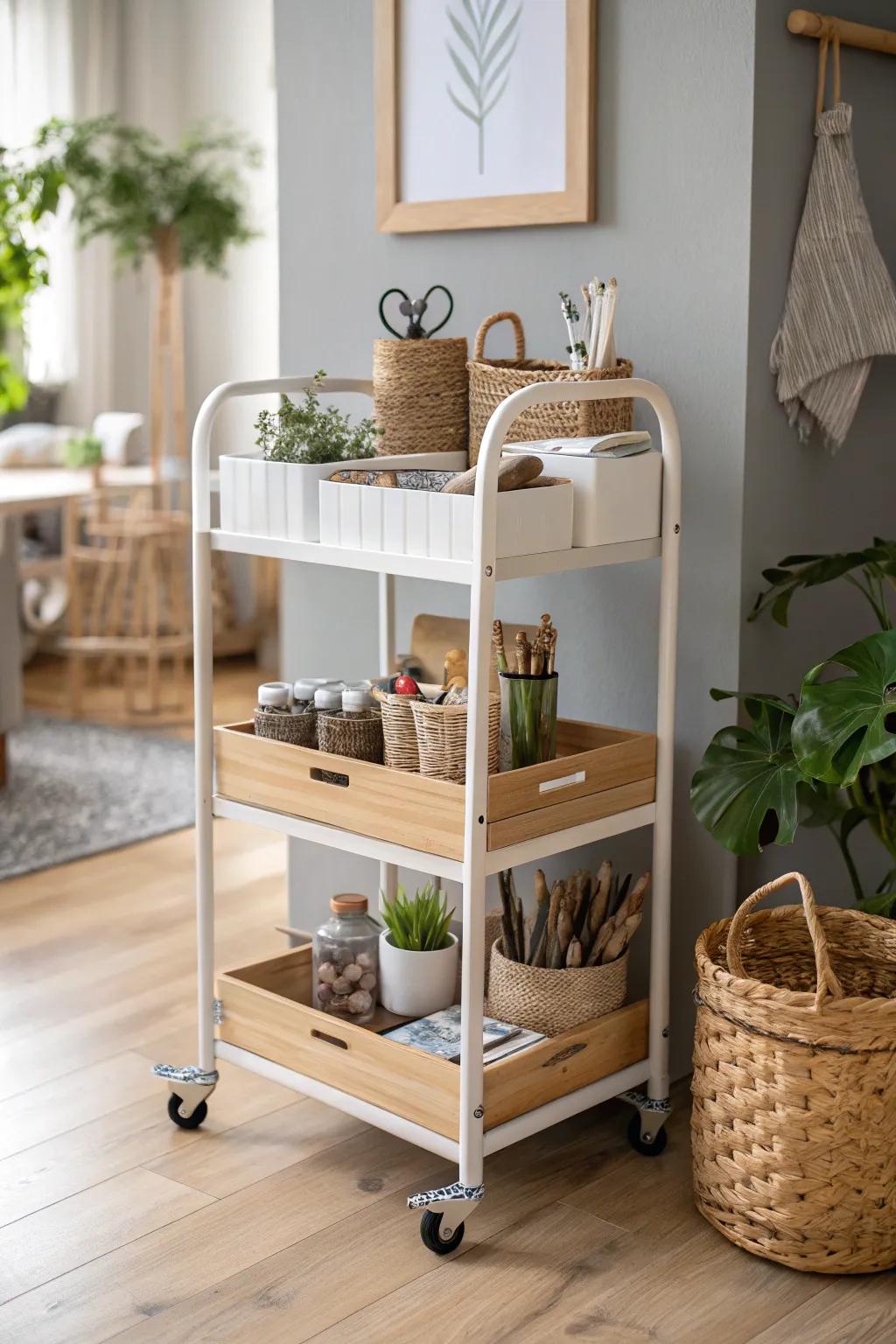 Elevate your crafting space with a chic mobile craft cart that combines functionality with minimalist elegance.