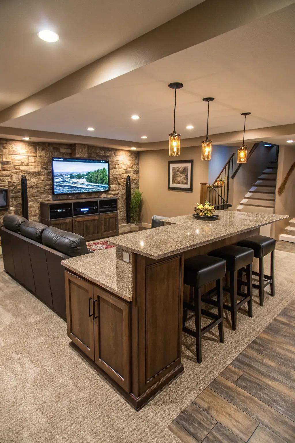 Entertainment features make your basement island the life of the party.