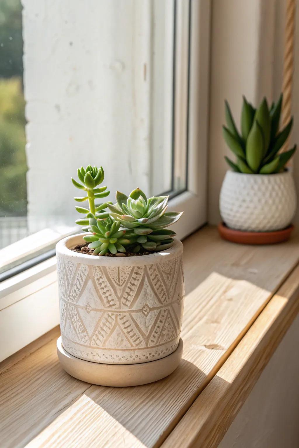 Bring a touch of nature into your bathroom with a stylish succulent display, blending Scandinavian simplicity with boho charm.