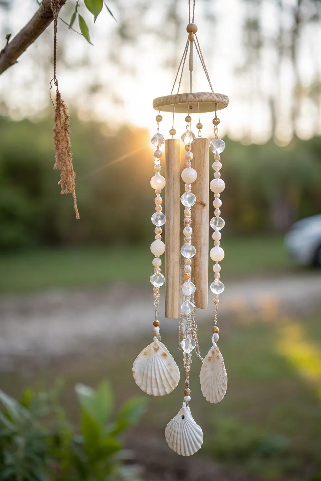 Elevate your outdoor haven with these enchanting beaded wind chimes, merging simplicity with natural elegance.