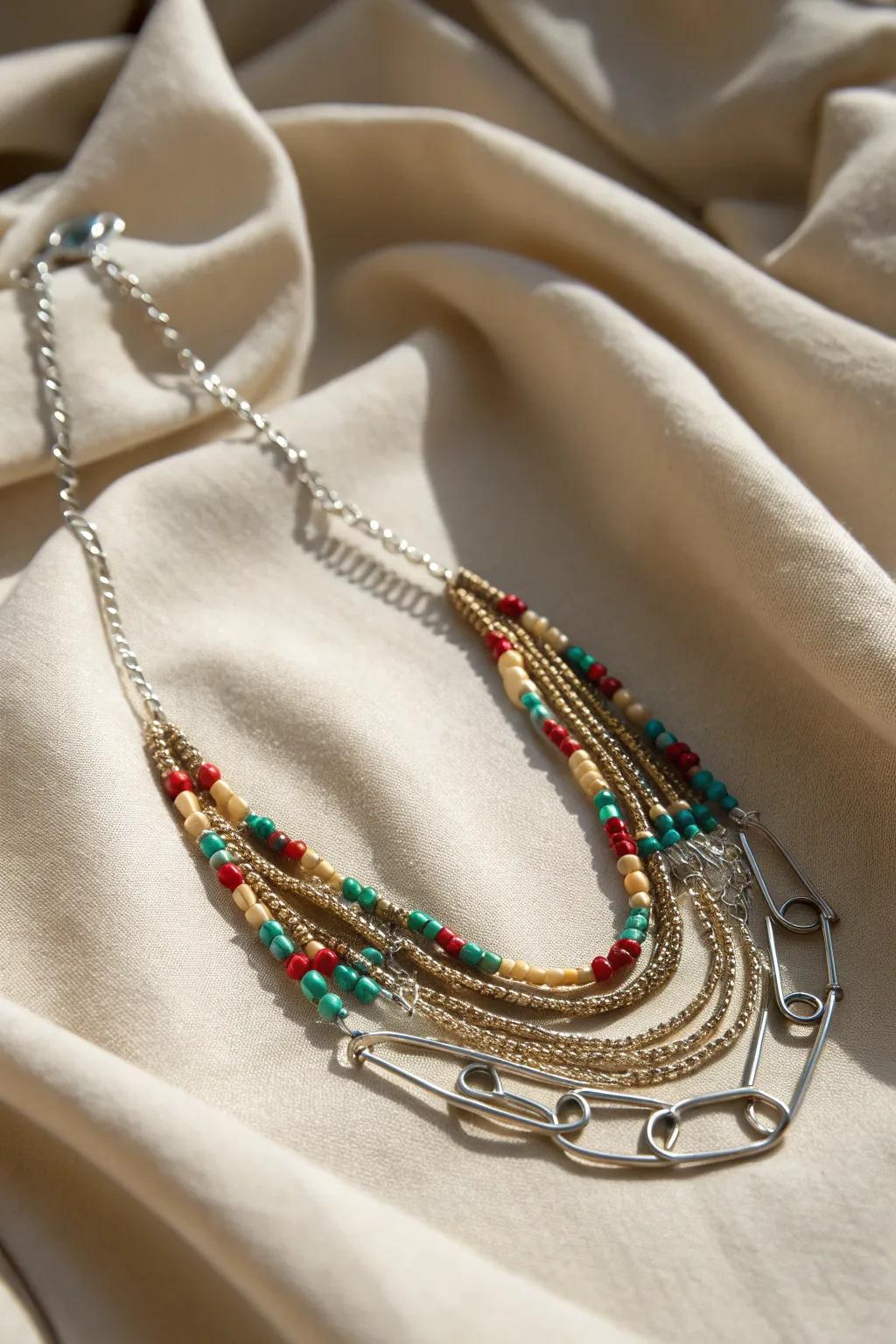 Transform everyday items into statement art with this chic safety pin necklace!