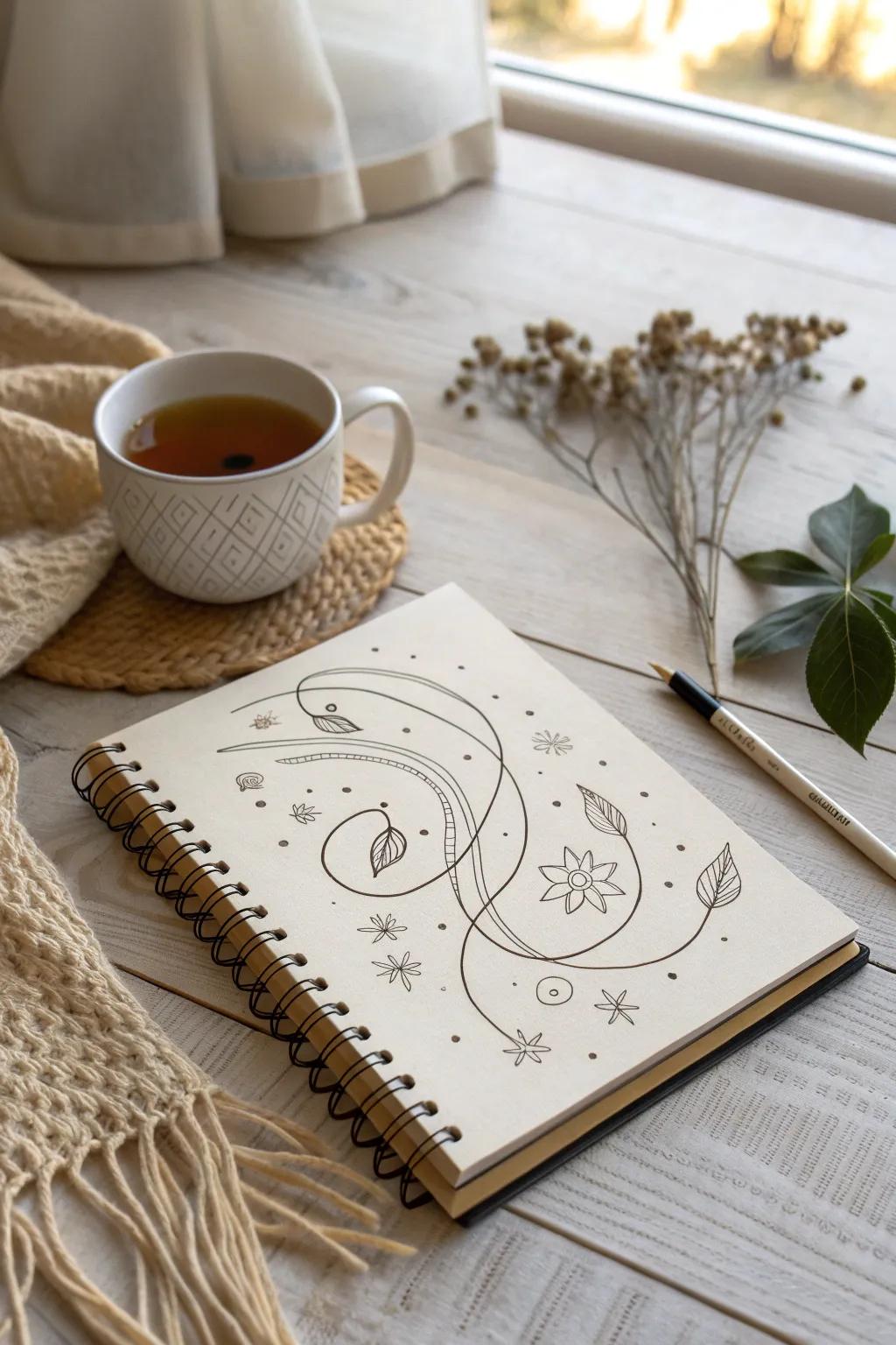 Discover the beauty in simplicity with abstract doodles that dance across the page. Let your creativity flow!