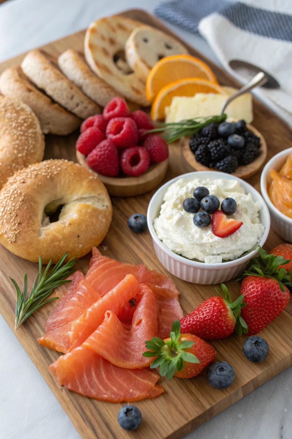 An inviting breakfast-inspired brunch board to kick off the party.