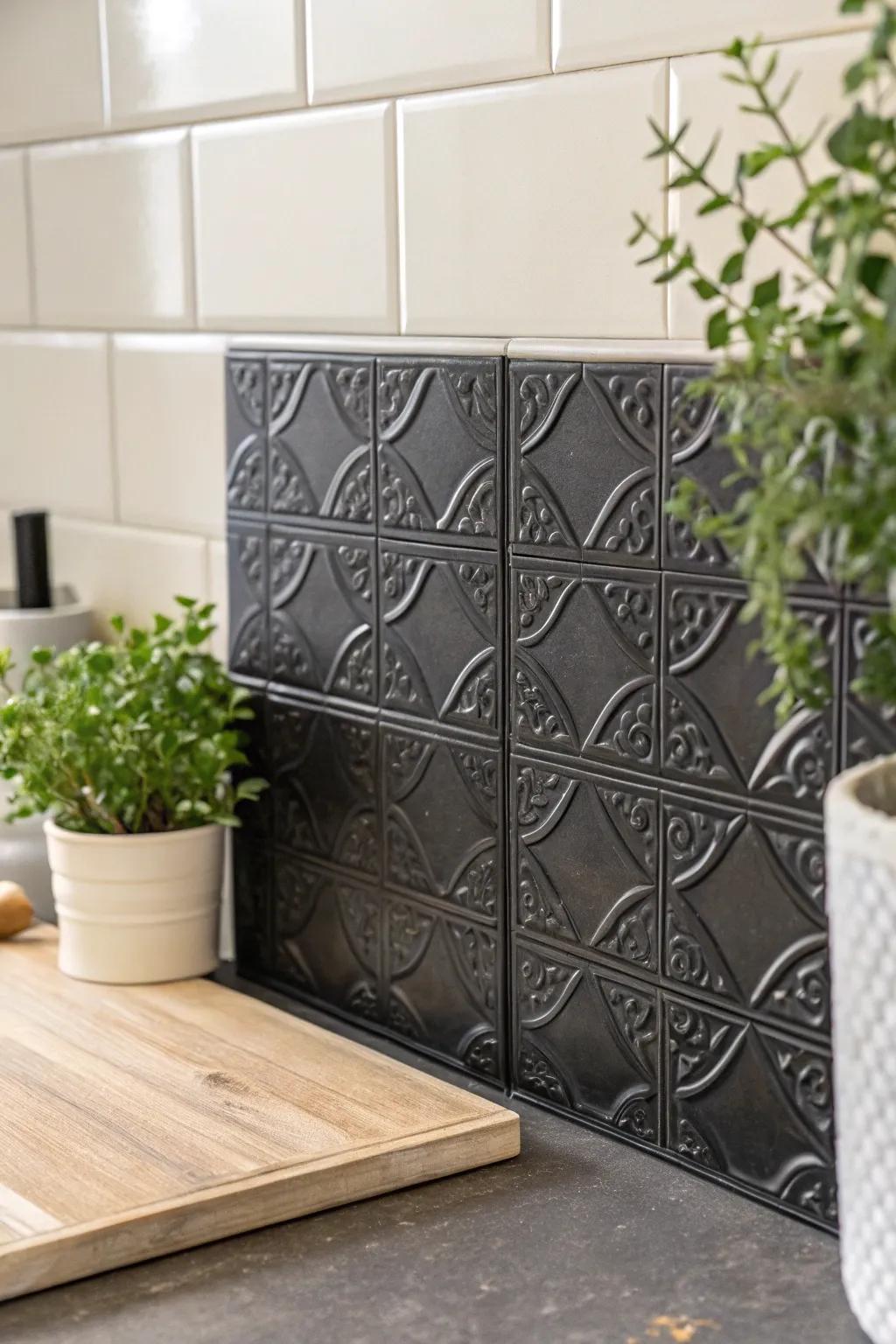 Transform your kitchen effortlessly with this chic black peel and stick backsplash - simplicity meets style!