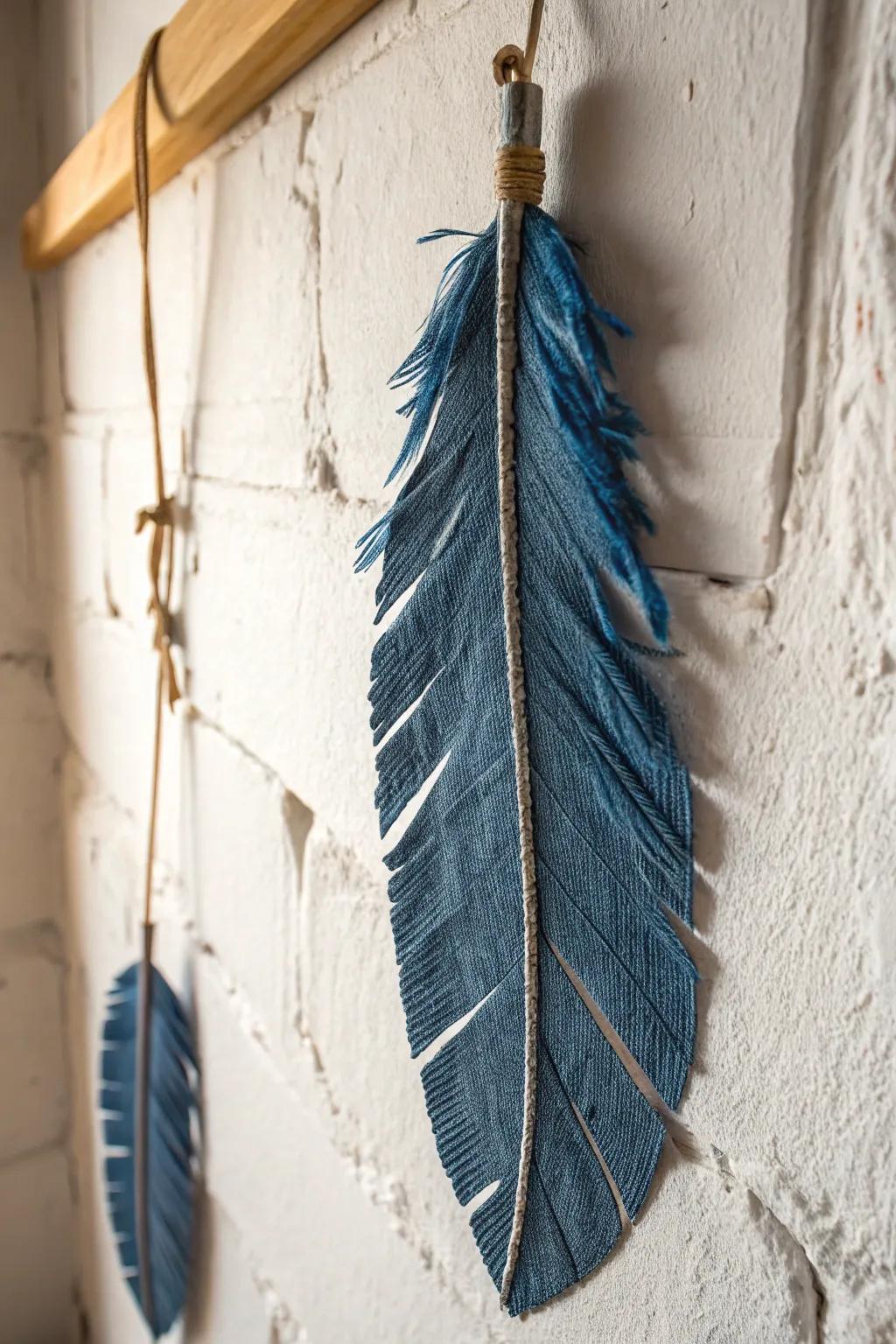 Transform your space with the artistry of upcycled denim feathers—a perfect blend of eco-friendly creativity and boho elegance.