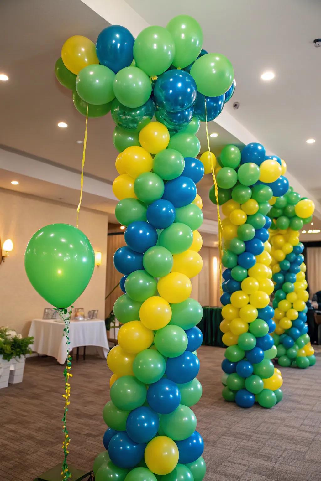 A grand balloon arrangement that fills the room with color and excitement.