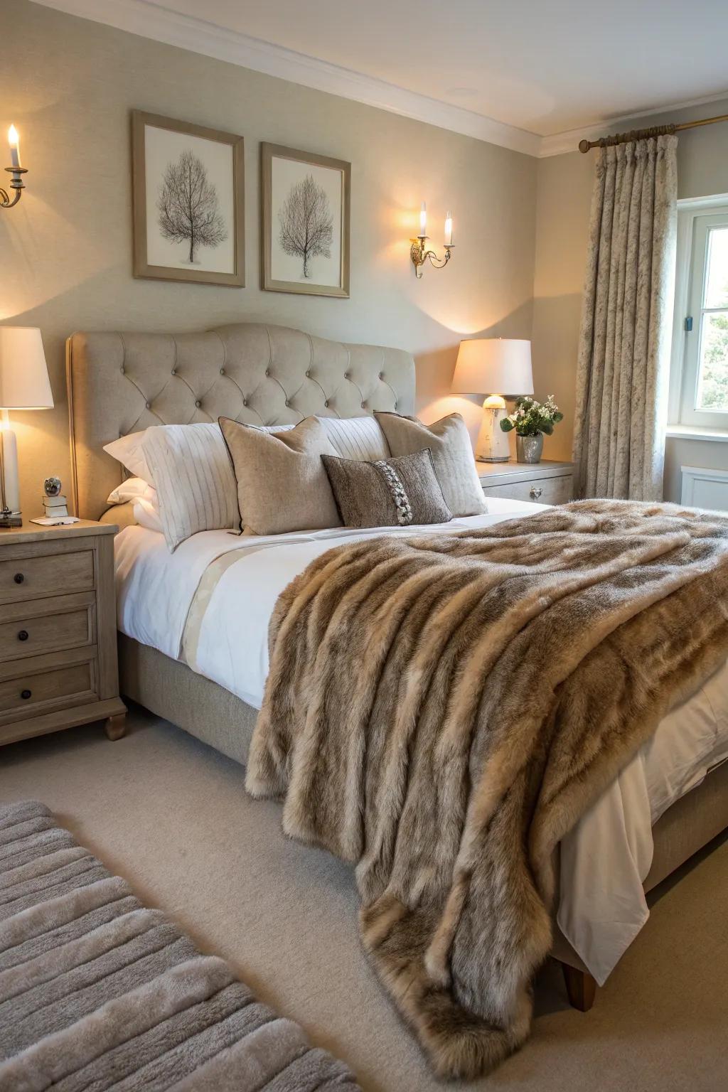 Faux fur throws add a layer of luxury and warmth.