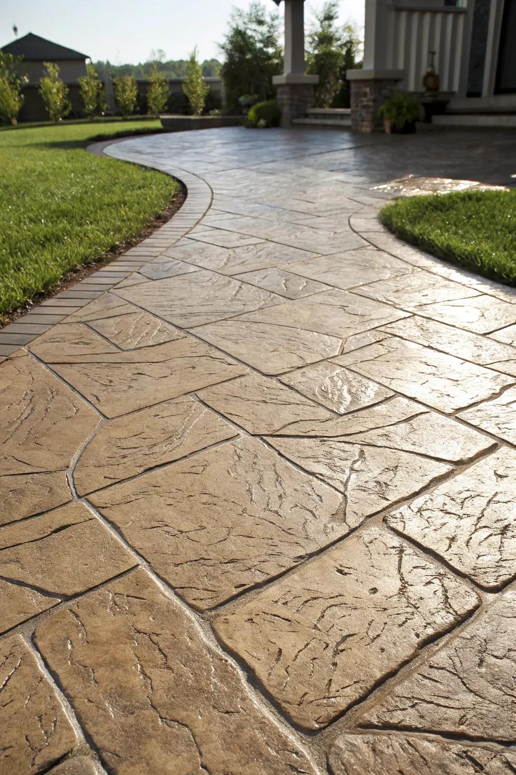 Elevate your driveway with the timeless elegance of stamped concrete, achieving luxury on a budget.
