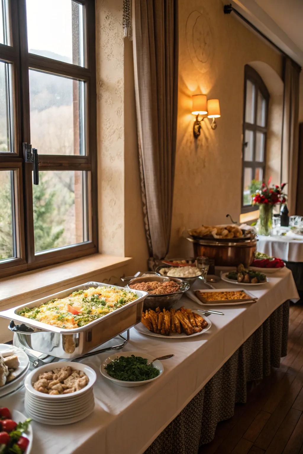 Natural lighting enhances the buffet's appeal.