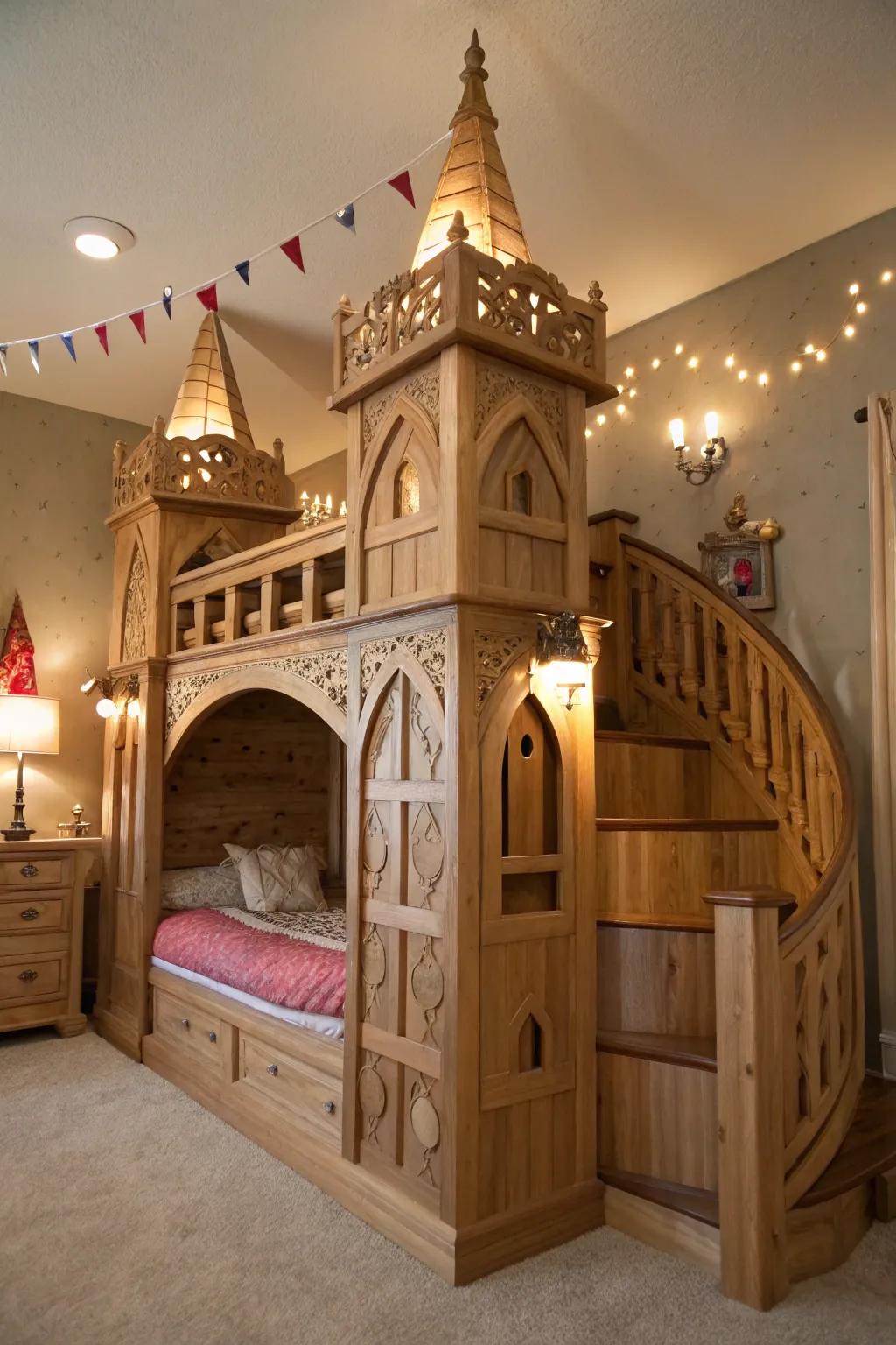 Transform your space with a magical, handcrafted castle bunk bed that brings fairy tales to life.