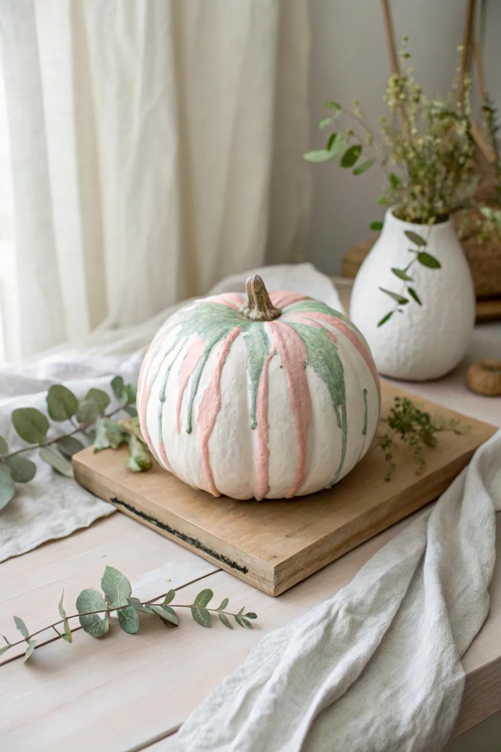 Embrace nature's canvas with this minimalist drip art pumpkin, where every curve tells a unique story.