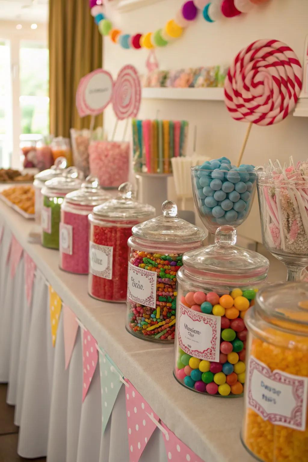 An interactive station for personalizing candy jars.