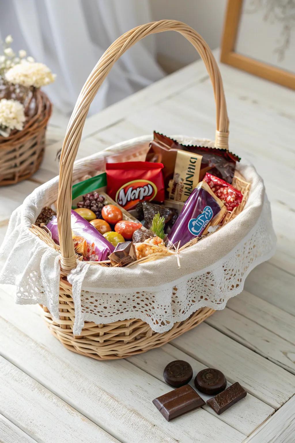 Embark on a sweet journey around the world with this exquisite candy basket!
