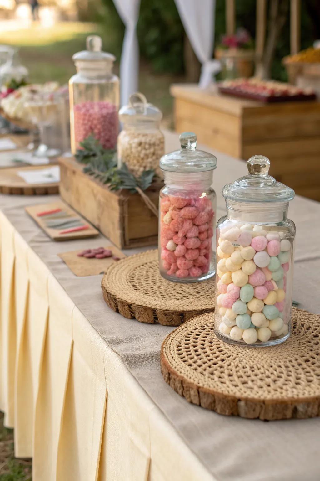 Elevate your candy booth with minimalist elegance and bohemian charm.