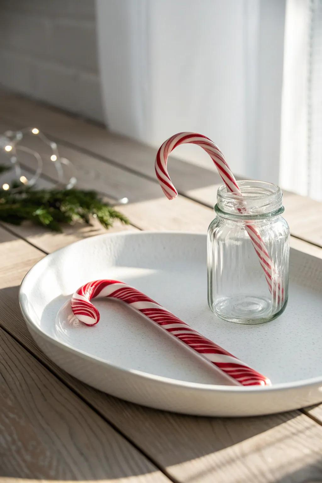 Embrace the art of balance with a whimsical twist on the classic candy cane.