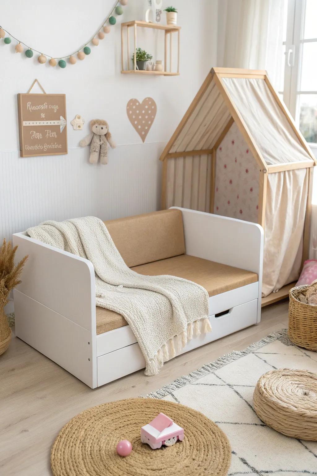 Transform your child's playroom with this charming cardboard couch, where simplicity meets imaginative play.