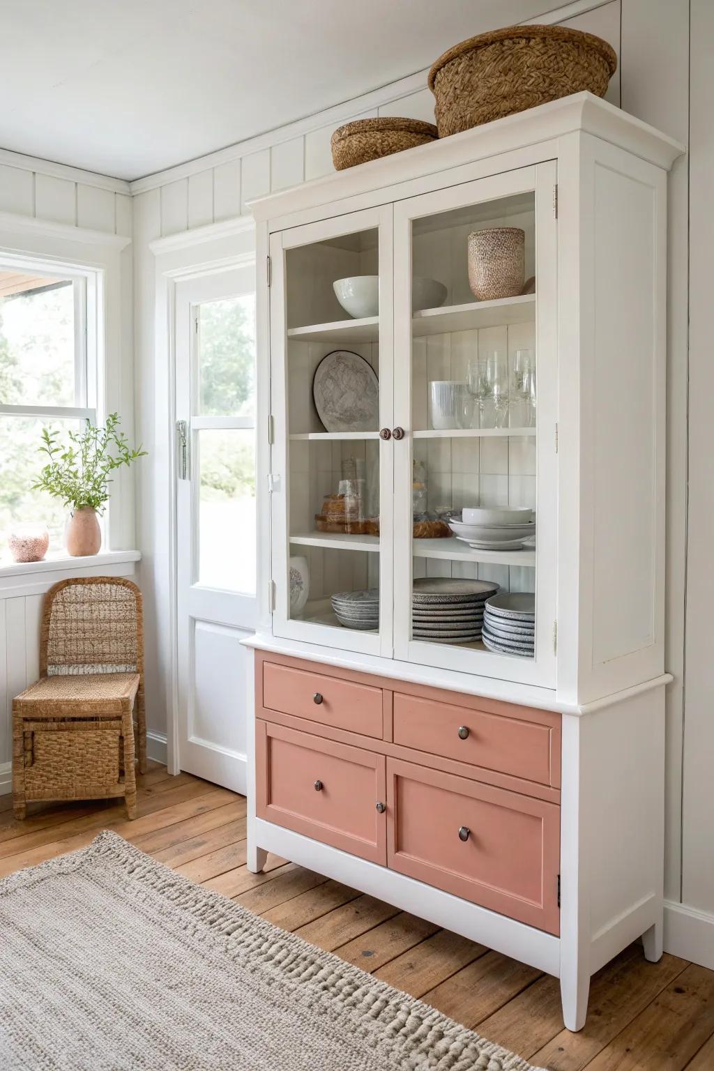 Transform your space with a stunning two-tone china cabinet makeover—where Scandinavian minimalism meets boho charm.