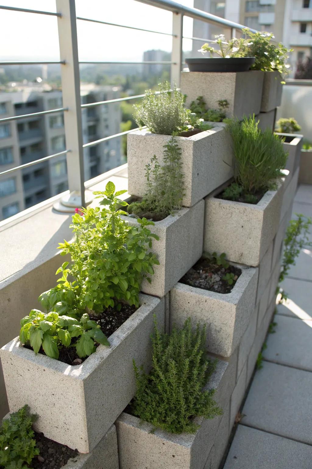 Transform your balcony into a culinary oasis with this cinder block herb garden.