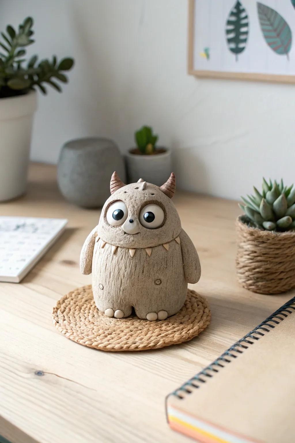 Guardians of Creativity: A charming clay monster to brighten up your workspace.