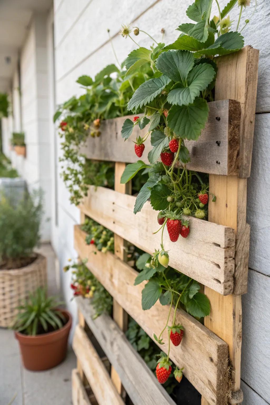 Transform your space with a DIY Pallet Planter: A stylish and sustainable way to grow strawberries at home!