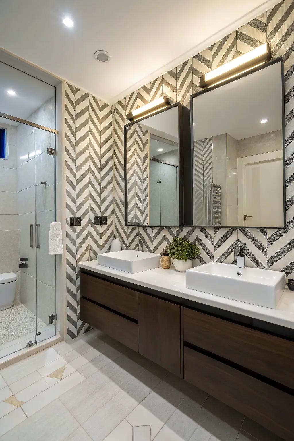 Chevron patterns add a modern twist to coastal design.