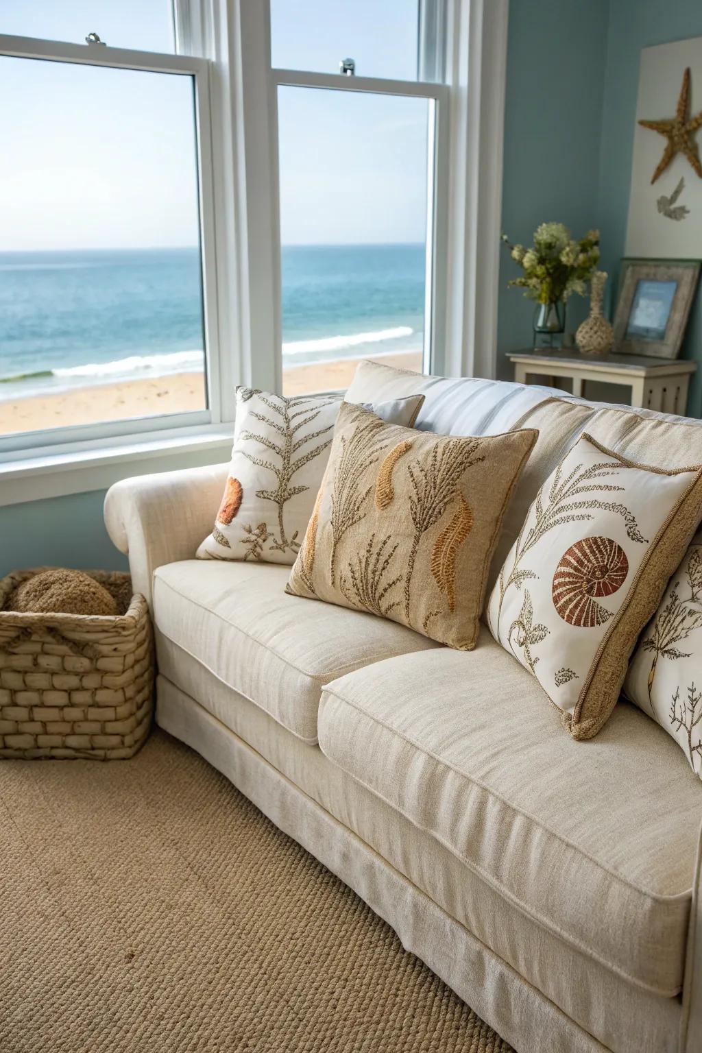Pillows in natural textures and earthy tones.