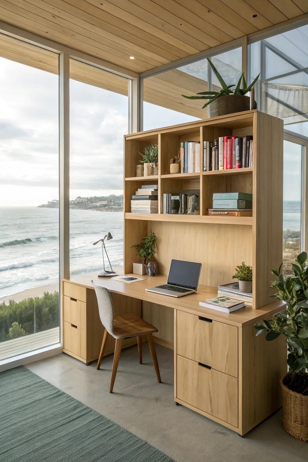 Functional furniture with a coastal touch keeps the space practical yet stylish.