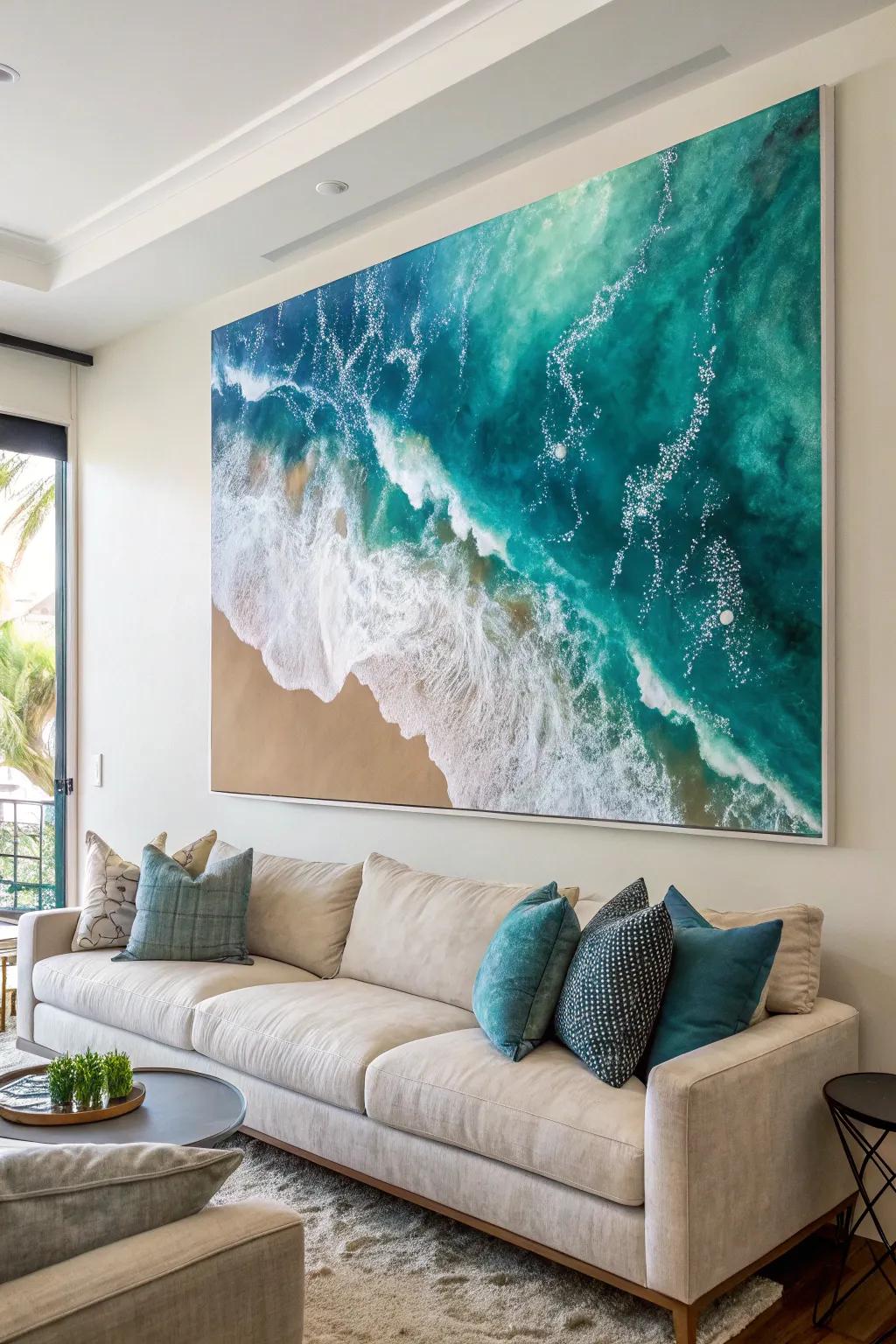 Abstract ocean art captures the sea’s essence in modern form.