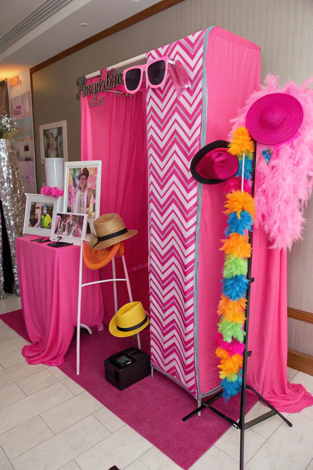 A fun and interactive pink photo booth for memorable moments.