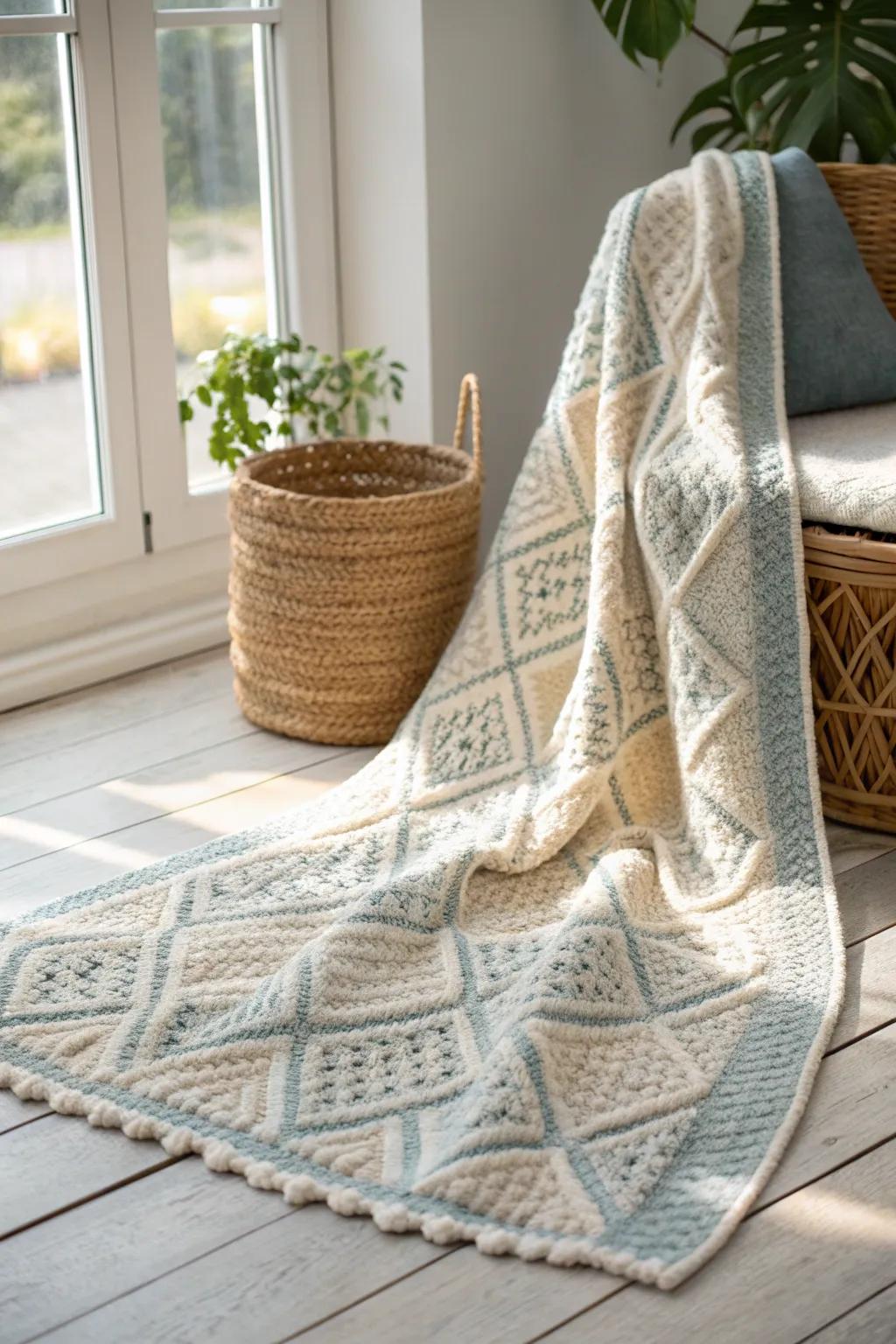 Elevate your entryway with a touch of Scandinavian elegance—this knitted rug is where simplicity meets softness.