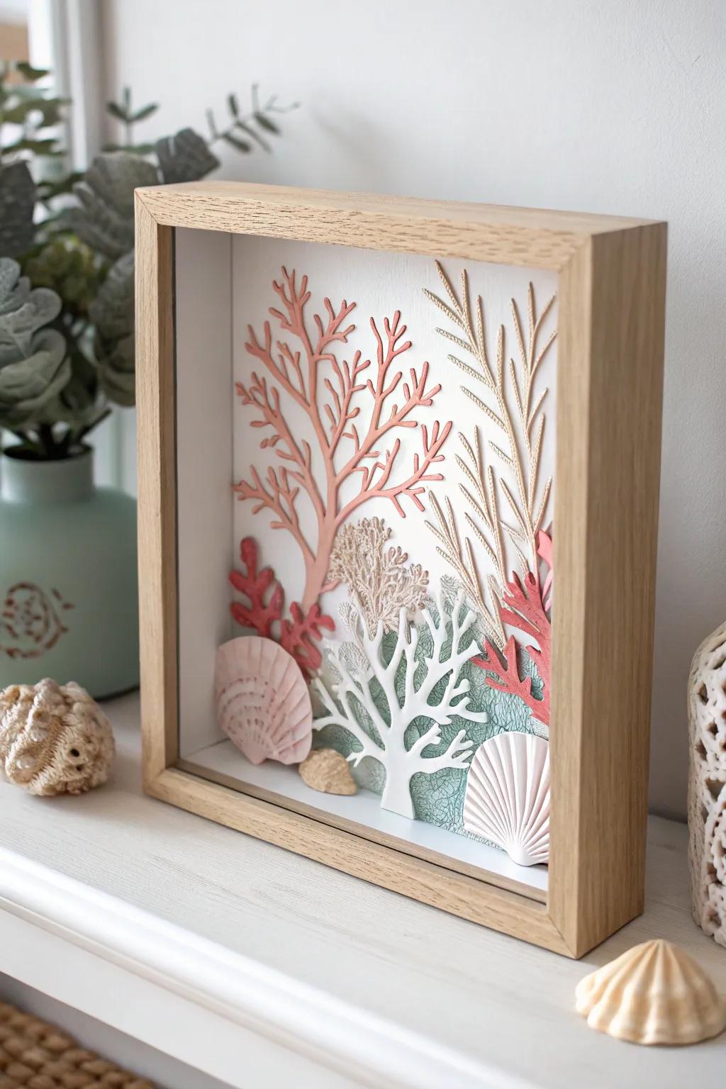 Dive into simplicity with this exquisite coral reef shadow box, a perfect blend of natural beauty and minimalist design.