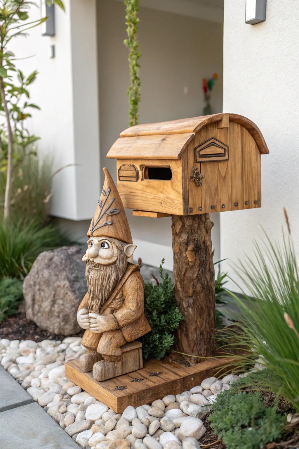 Add a touch of whimsy to your home with this charming gnome mailbox, perfect for those who appreciate minimalist design and a playful spirit.
