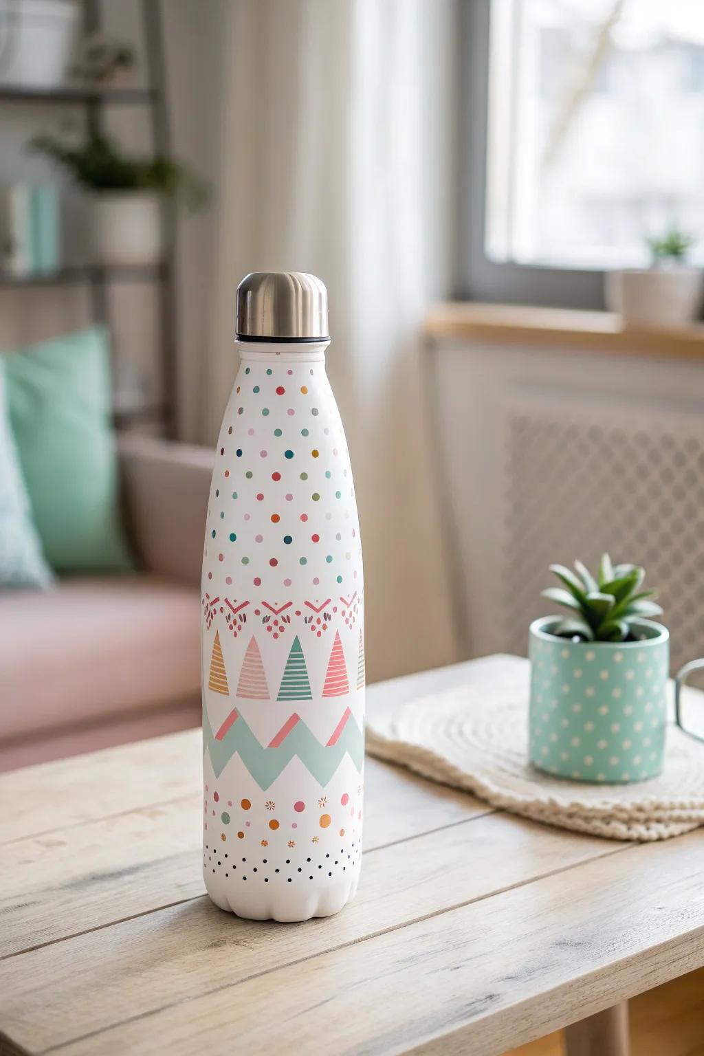 Add a splash of playfulness to your hydration routine with these charming patterned water bottles. #ScandiBoho #MinimalistDesign