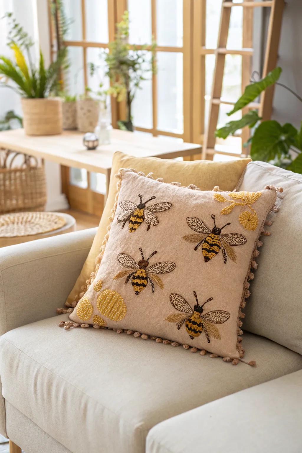 Add a buzz of comfort to your living space with bee-embellished pillows!