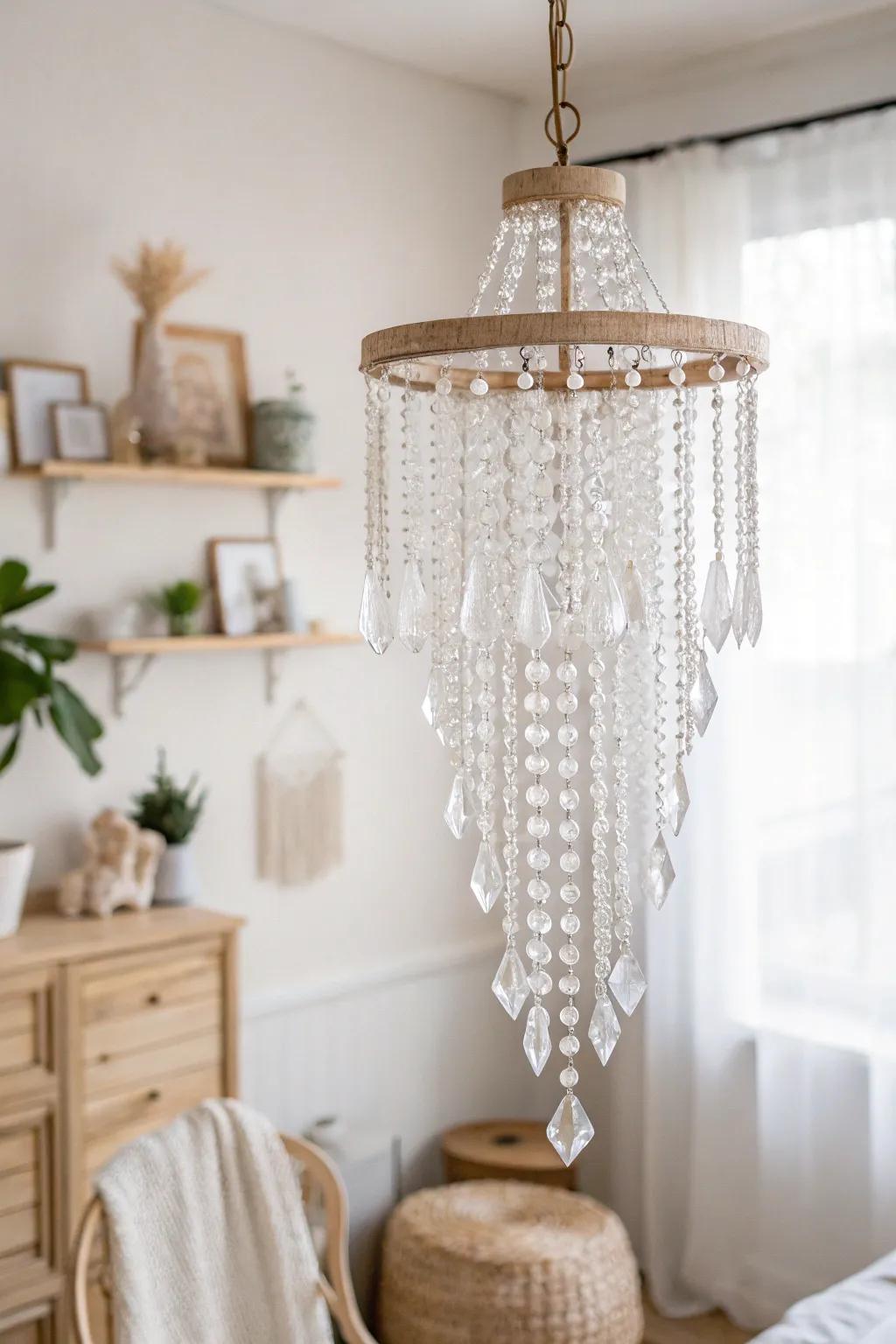 Illuminate your space with a touch of DIY luxury: a stunning crystal cascade chandelier.