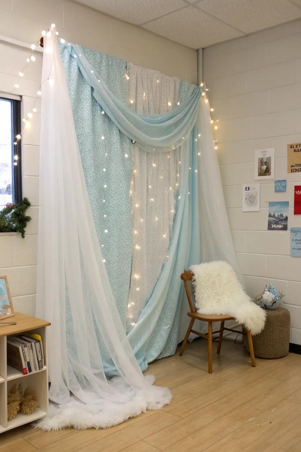 Transform your classroom into a winter wonderland with this simple yet stunning DIY backdrop! ❄️✨