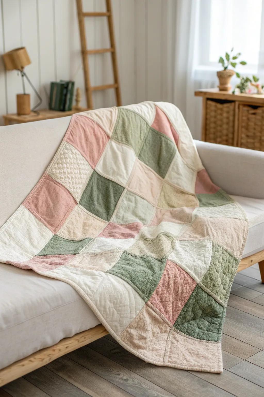 Embrace the charm of handcrafted elegance with a unique patchwork couch cover.