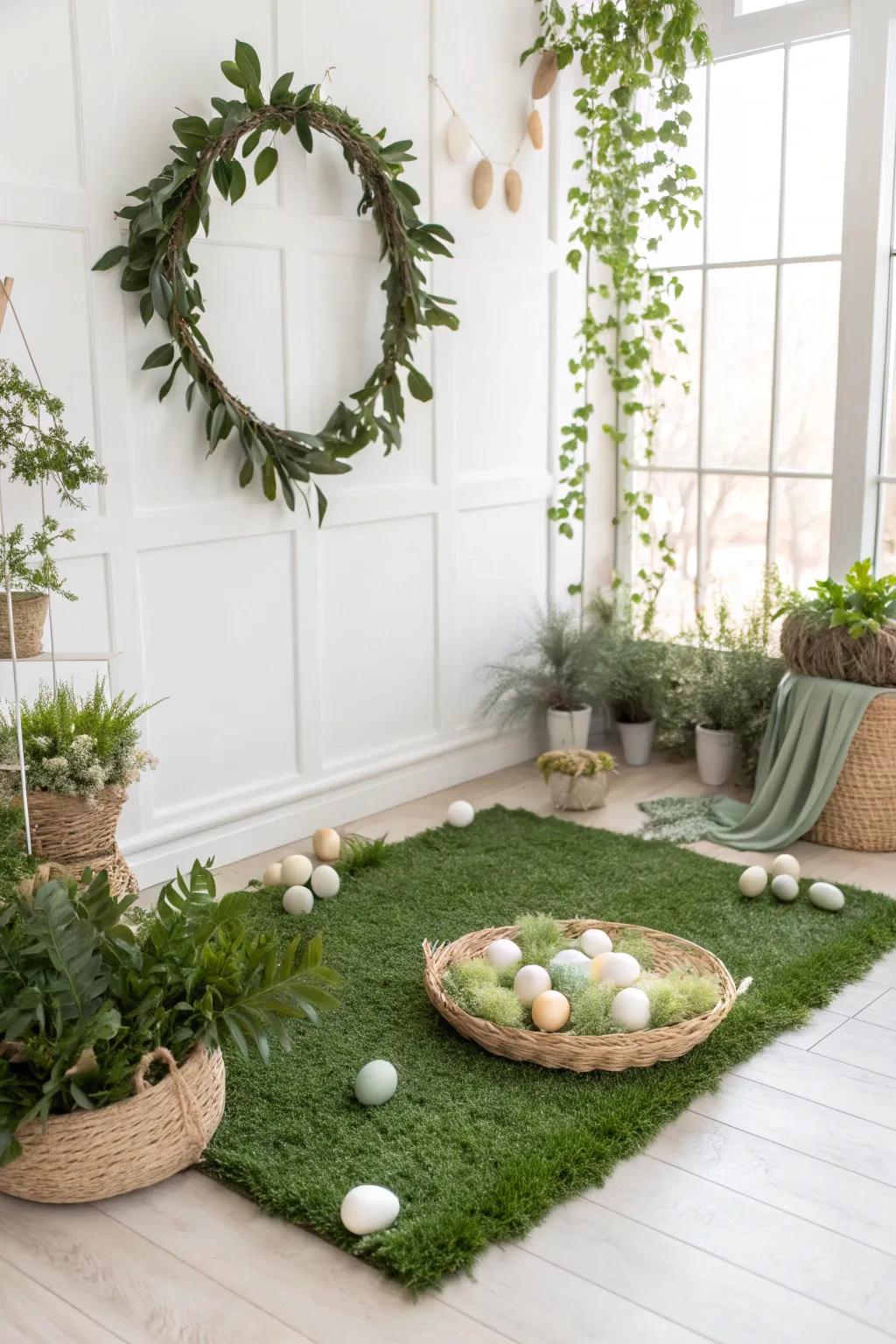 Create your own serene Easter oasis with lush greenery and a touch of boho charm. 🌿 #DIYEasterBackdrop #ScandiBoho