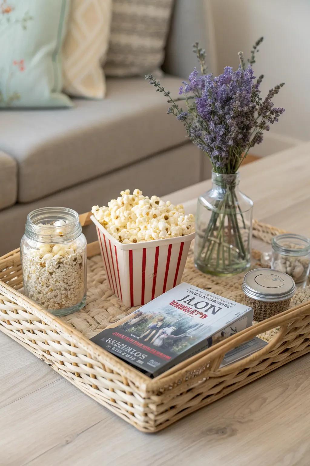 Create the perfect cozy night in with a charming DIY movie night basket. 🎥🍿 #MinimalistMagic #BohoVibes