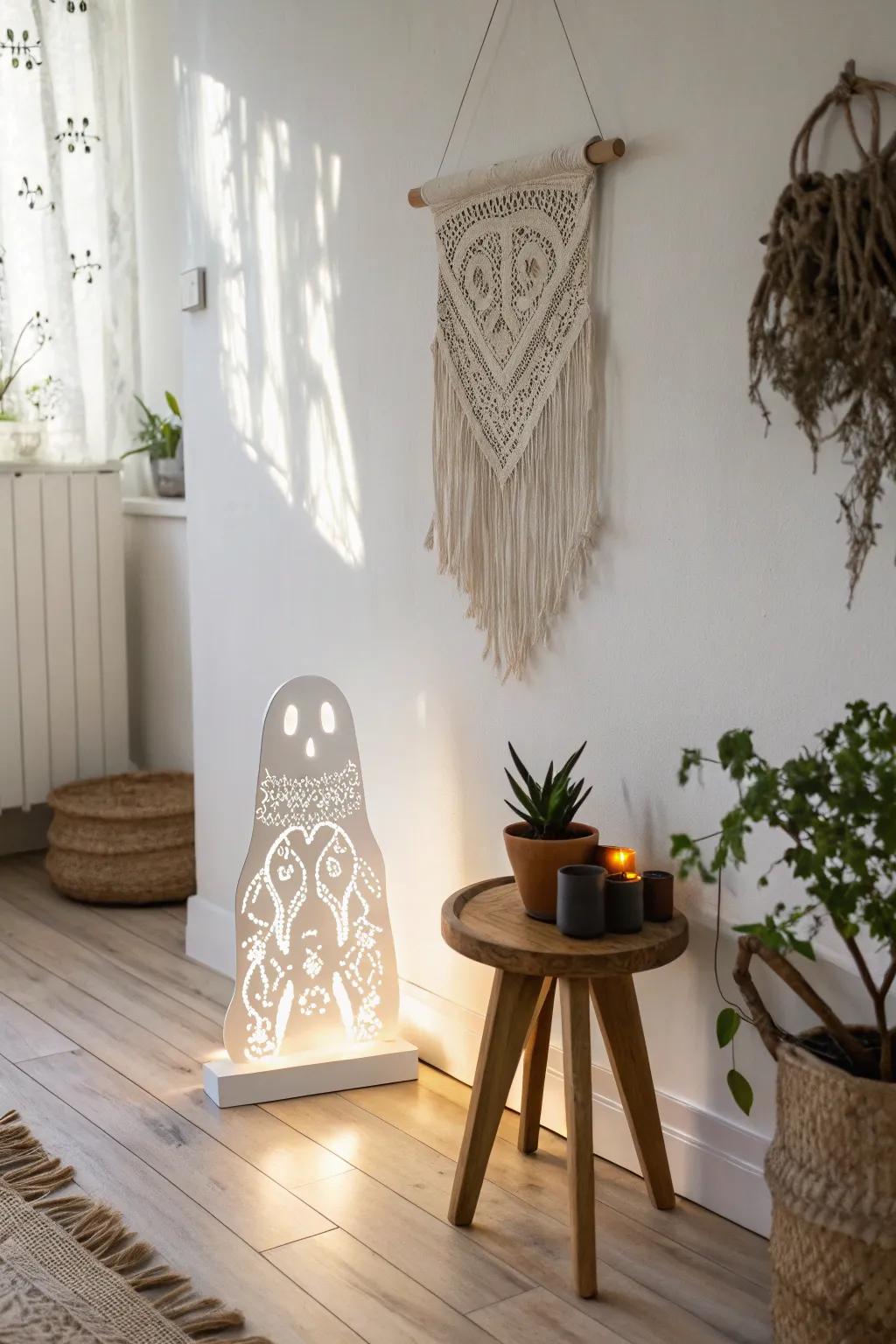 Create a magical shadow play with handcrafted figures for an enchanting Halloween night.