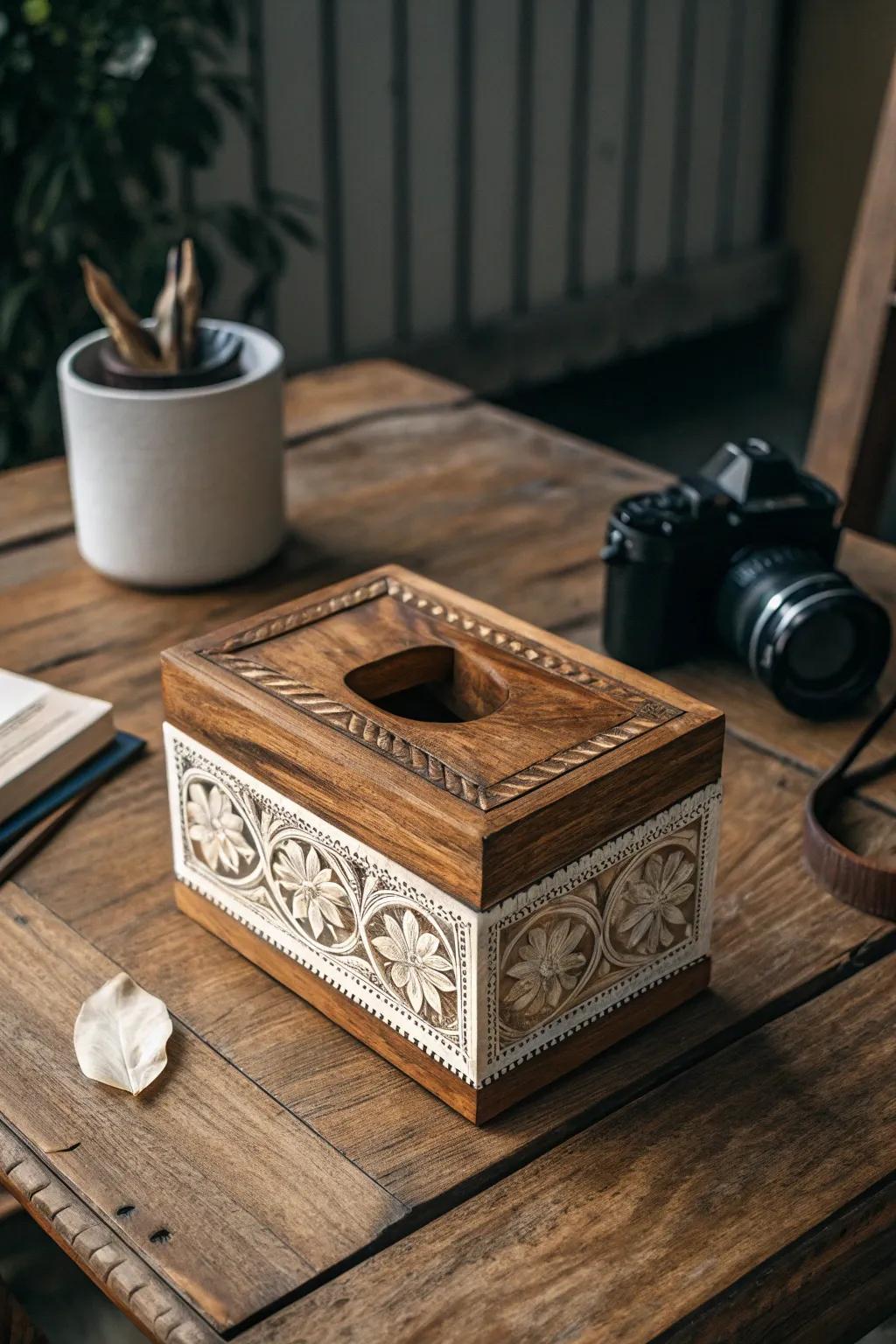 Master the art of subtlety with a beautifully crafted tissue box that hides more than tissues.