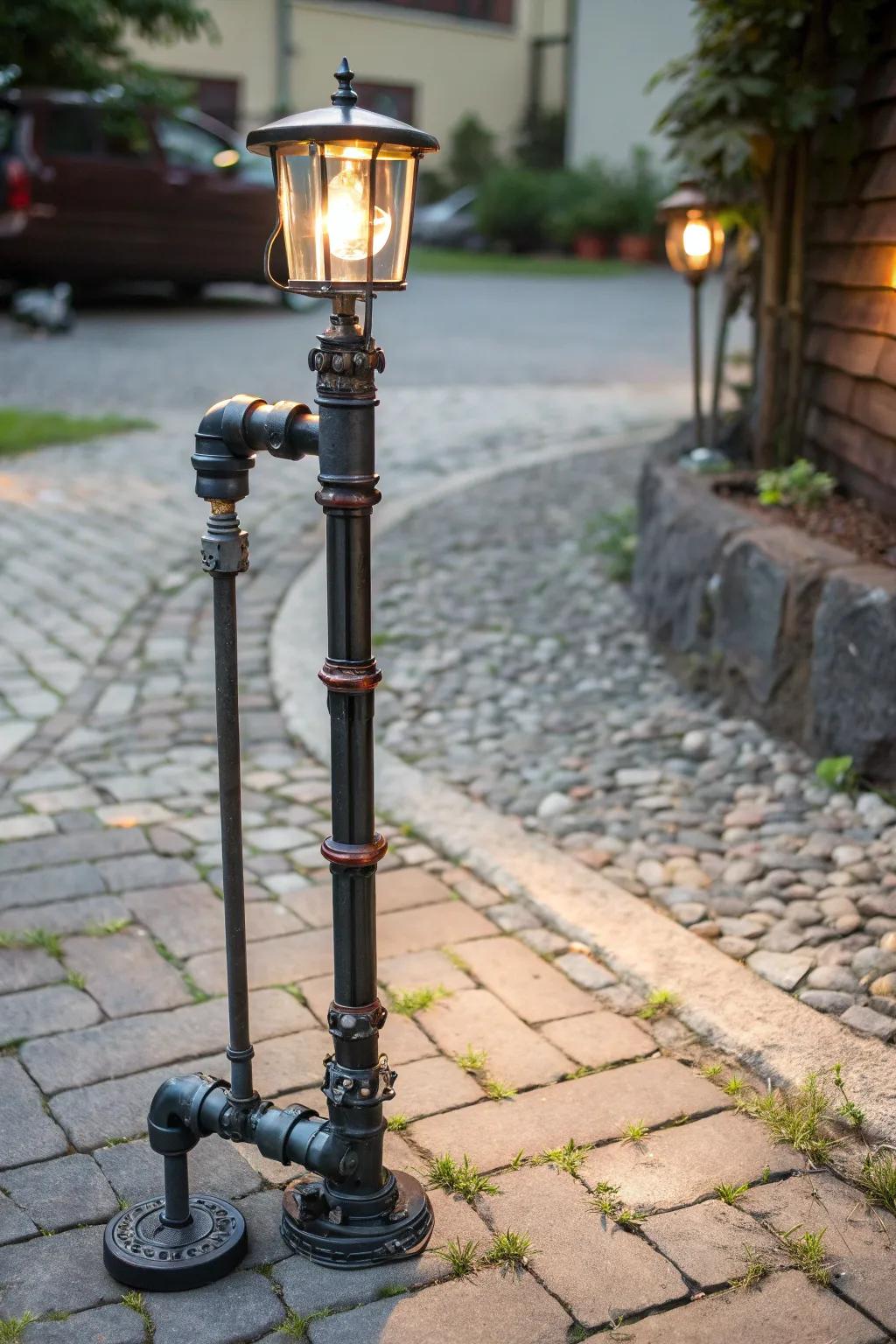 Illuminate your space with a touch of industrial artistry using reclaimed pipes.