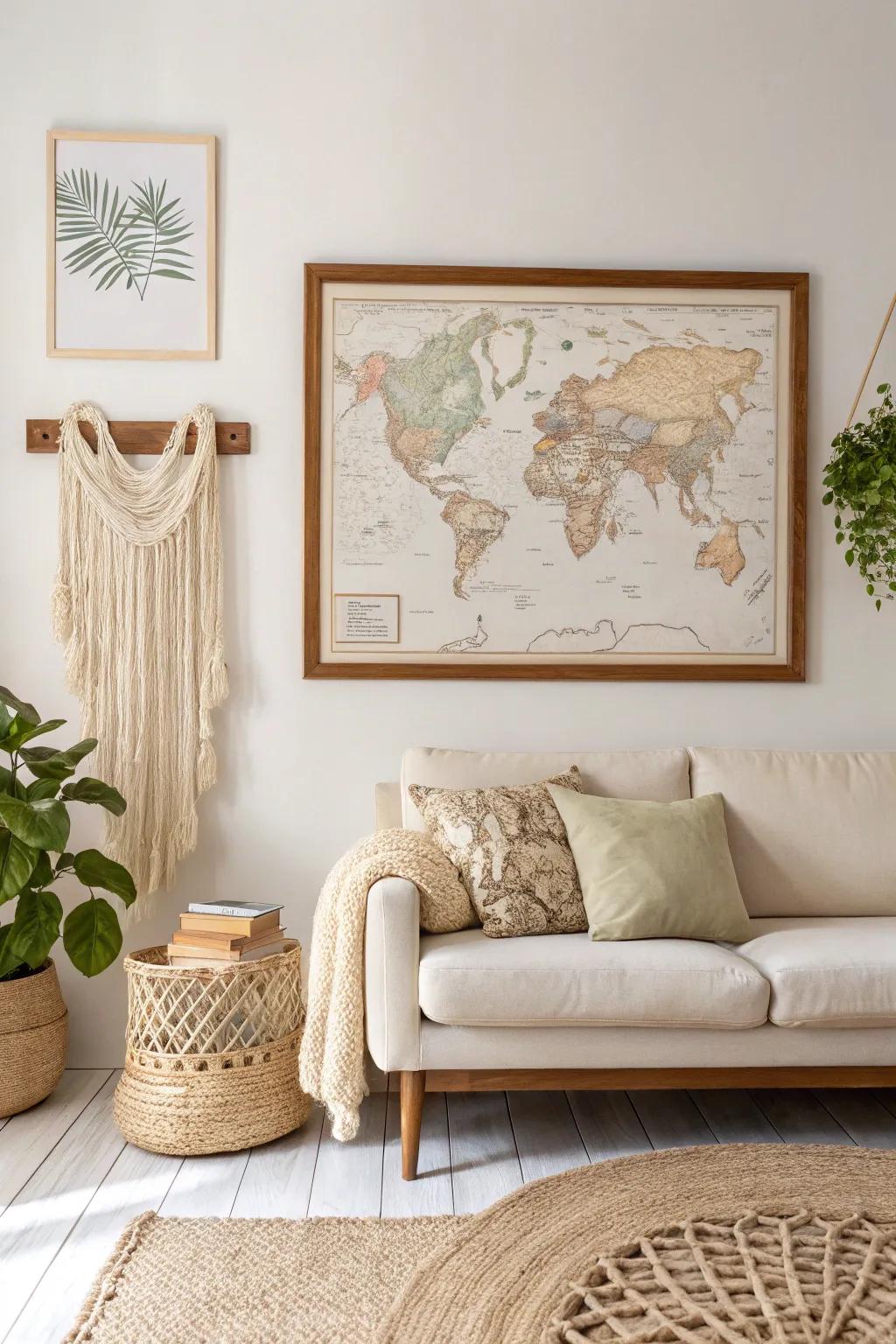 Transform your living space with a personal touch: DIY Oversized Map Art that tells your unique story. 🌍✨ #ScandinavianStyle #BohoChic #DIYDecor